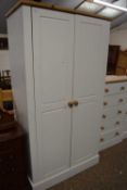 Modern white finish and pine two door wardrobe, 100cm wide