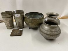 Collection of Far Eastern metal wares comprising a small Chinese jardiniere, various silvered finish