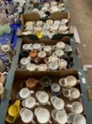 Large collection of various pottery shaving mugs
