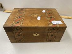 Small inlaid jewellery box and contents