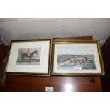 Collection of various small framed prints, racehorses, hunting and coaching interest (7)