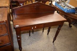 Victorian mahogany two drawer side table with arched back pediment, 100cm wide