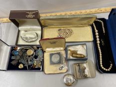 Mixed Lot: A ladies Citizen watch, various pearl necklaces, commemorative coinage, costume jewellery