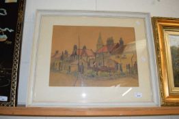 Mid 20th Century school pen and watercolour study, School Beach Village, Christchurch from