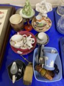 Mixed Lot: Southwold Pottery mug, various assorted tea wares, small silver plated waiter tray,