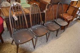 Set of four dark Ercol stick back chairs