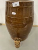 Brown glazed stone ware barrel marked Etherium Drinking Water