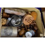 Box of various wooden wares, thimbles and other assorted items