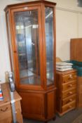 Reproduction glazed corner cabinet with cupboards below