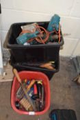 Three boxes of various tools, garage clearance items etc