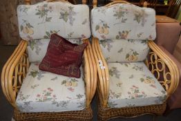 Pair of bamboo and wicker conservatory chairs