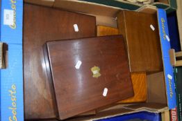 Box of various wooden cutlery cases