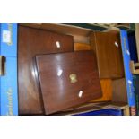 Box of various wooden cutlery cases