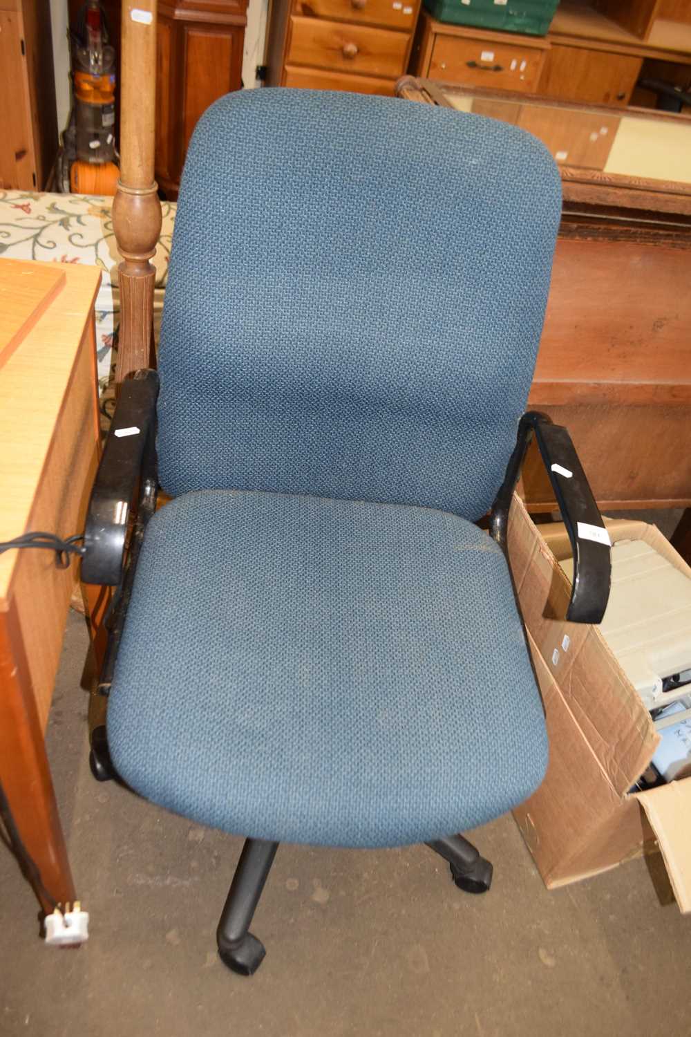 Blue upholstered swivel office chair