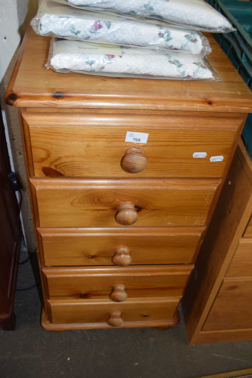 Five drawer pine chest of drawers, approx 44cm wide