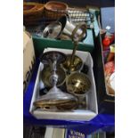 Mixed Lot: Assorted metal wares to include white metal tazza, brass casters etc