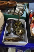 Mixed Lot: Assorted metal wares to include white metal tazza, brass casters etc