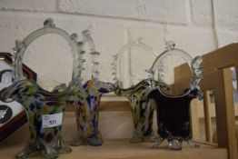 Four Art Glass basket type vases
