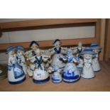 Collection of blue and white figural bells