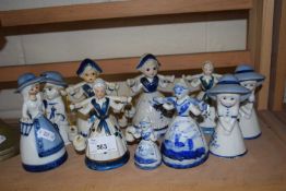 Collection of blue and white figural bells