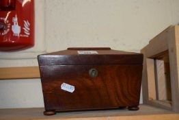 Small mahogany sarcophagus formed tea caddy