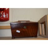 Small mahogany sarcophagus formed tea caddy