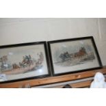Two coloured engravings, coaching scenes