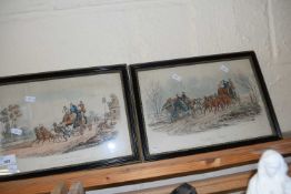 Two coloured engravings, coaching scenes