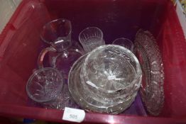 Box of various drinking glasses, glass bowls, jugs etc