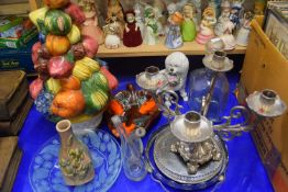 Mixed Lot: Silver plated candelabra, large ceramic model of fruit and other assorted items