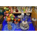 Mixed Lot: Silver plated candelabra, large ceramic model of fruit and other assorted items