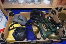 Box of mixed items to include kitchen scales, storage jars, cameras etc