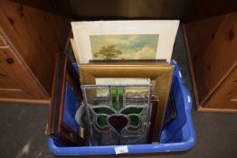 Mixed Lot: Assorted prints, pictures and frames together with a stained glass panel