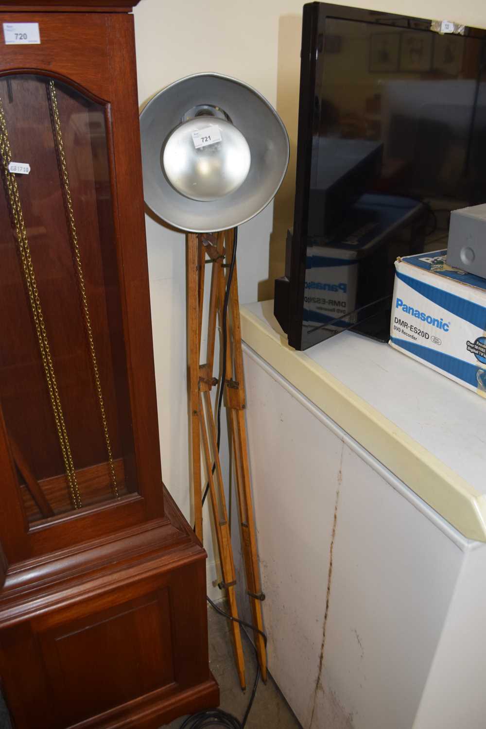 Tripod standard lamp with aluminium shade