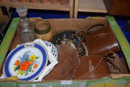 Box of various decorated plates and other items