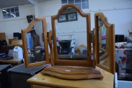 Pine framed tri-fold dressing table mirror