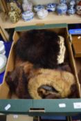 Box of various vintage fur collars and other items