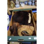 Box of various vintage fur collars and other items