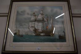 The Mary Rose of South Sea Castle, signed print by Mark R Myers(?) dated 16.10.82, reproduction