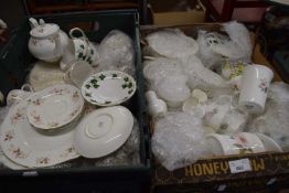 Two boxes of assorted tea and dinner wares to include Duchess "Glen", Ridgway "Colclough" and