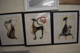 Three framed prints of cats by Marilyn Robertson