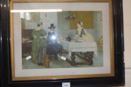 Between Two Fires by F D Millet, reproduction print, framed and glazed