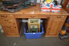 A pine kneehole desk, approx 152cm wide