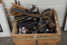 Wooden crate with a quantity of hand tools and other items
