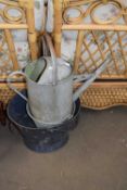 Black painted coal bucket with an aluminium watering can and another bucket (3)
