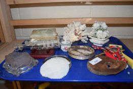 Mixed Lot: Polished cigarette box, various glass wares, ornaments, silver plated coasters etc