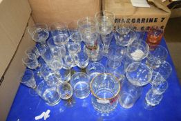 Quantity of assorted glass ware to include pint mugs, tumblers, spirit and liqueur glasses etc