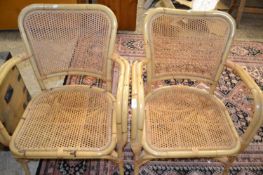 Pair of vintage bamboo framed conservatory armchairs