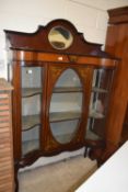 An Edwardian mahogany china display cabinet with painted floral decoration, 121cm wide