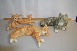 Large Winstanley tabby cat together with a further ginger tabby (damaged) and two further resin